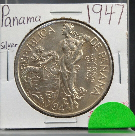 1947 PANAMA UN BALBOA Silver Crown AU PHILADELPHIA MINT