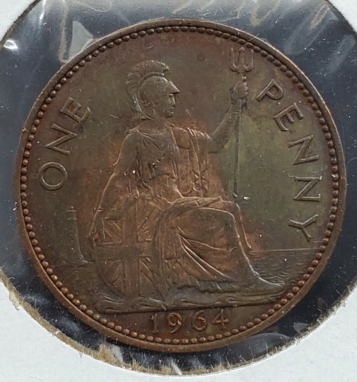 Great Britain 1 Penny 1964 Coin AU About UNC Neat Toning Toner