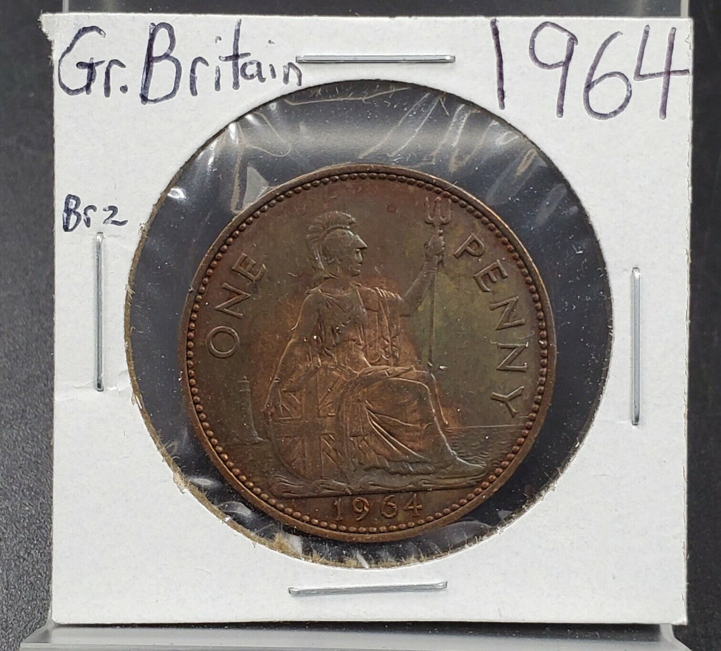 Great Britain 1 Penny 1964 Coin AU About UNC Neat Toning Toner