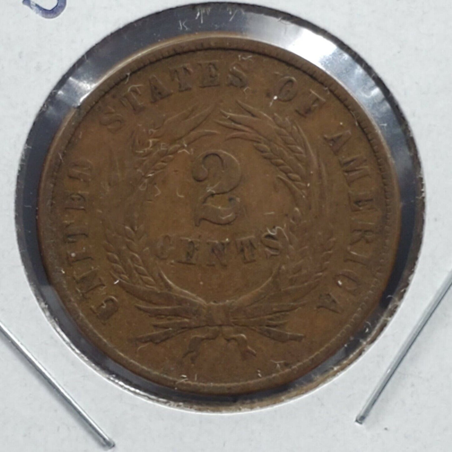 1865 2C Two Cent Copper Coin Piece Average VF Very Fine Circulated