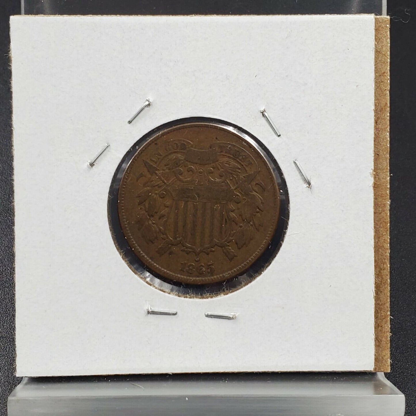 1865 2C Two Cent Copper Coin Piece Average VF Very Fine Circulated