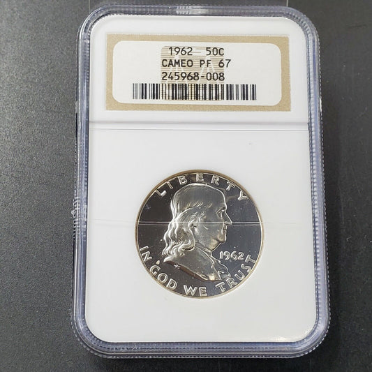 1962 P Franklin Silver Half Dollar Coin NGC PF67 CAMEO SCRATCH ON HOLDER