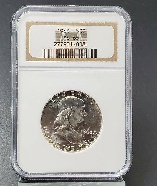 1963 P Franklin Silver Half Dollar Coin NGC MS65 GEM BU SOME TONING