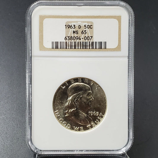 1963 D Franklin Silver Half Dollar Coin NGC MS65 GEM BU NOT MUCH TONING