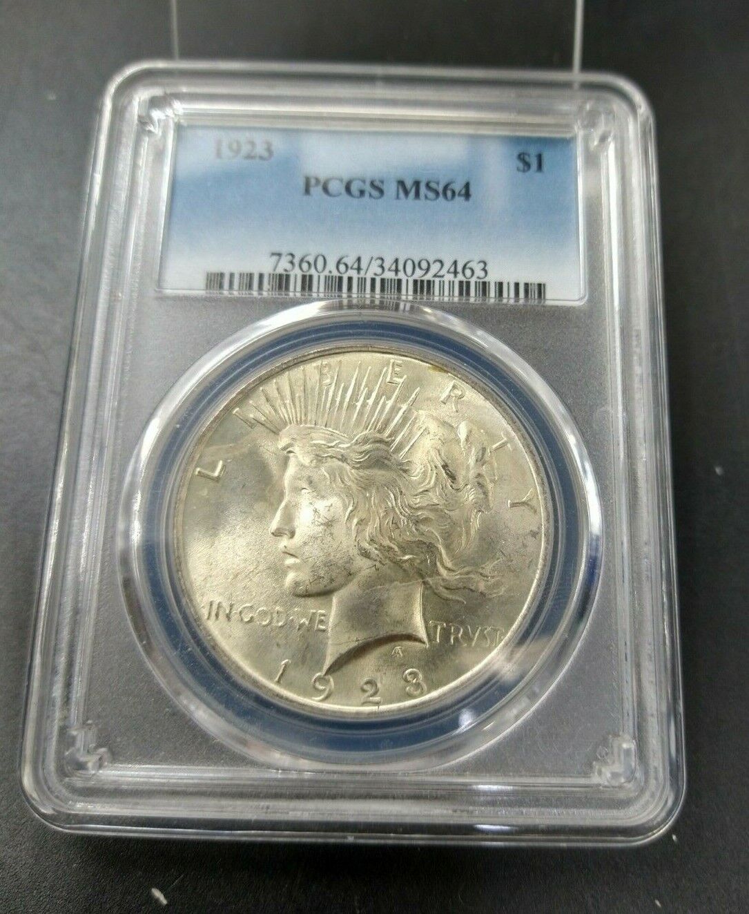1923 P Peace Silver Eagle Dollar Coin PCGS MS64 CH BU UNC Certified Some Toning