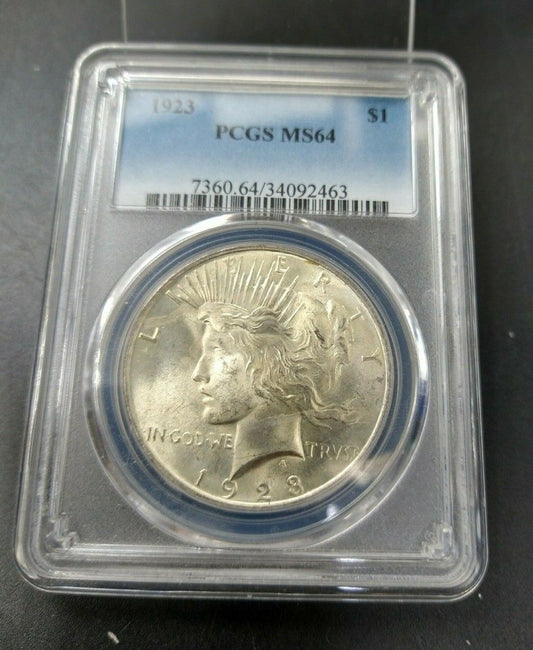 1923 P Peace Silver Eagle Dollar Coin PCGS MS64 CH BU UNC Certified Some Toning