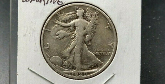 1929 S Walking Liberty Silver Half Dollar Coin Average VF very Fine