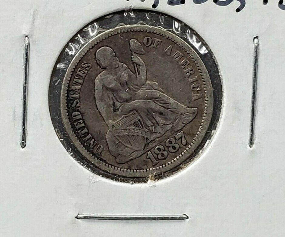 1887 P SEATED LIBERTY SILVER DIME COIN CHOICE VF VERY FINE CIRC