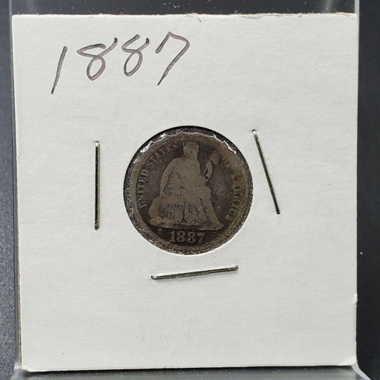 1887 P SEATED LIBERTY SILVER DIME COIN CHOICE AG ABOUT GOOD