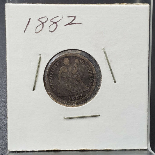 1882 P SEATED LIBERTY SILVER DIME COIN Average Good Circulated