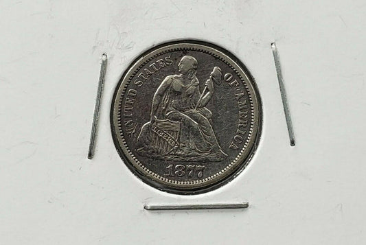 1876 P SEATED LIBERTY SILVER DIME COIN Average EX XF EXTRA FINE