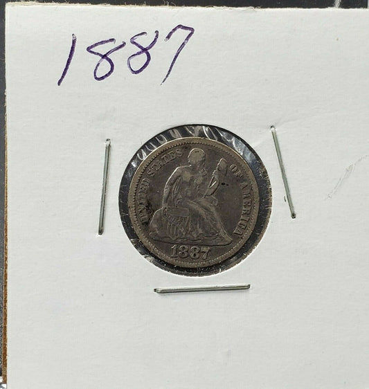 1887 P SEATED LIBERTY SILVER DIME COIN Choice Fine / VF Very Fine Circulated