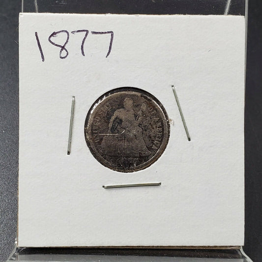 1877 P SEATED LIBERTY SILVER DIME COIN Very Circulated Discernable Date