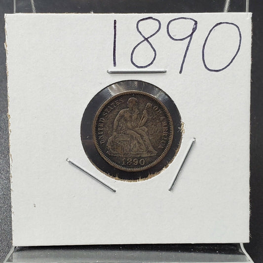1890 P SEATED LIBERTY DIME Silver Coin Average VF Very Fine Circulated