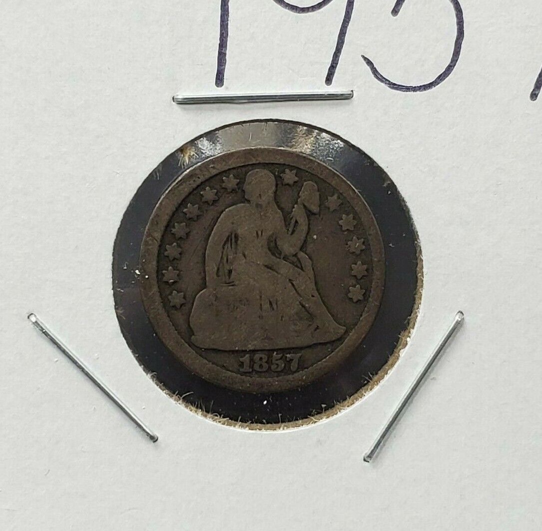 1857 P SEATED LIBERTY SILVER DIME COIN Average G Good Circulated