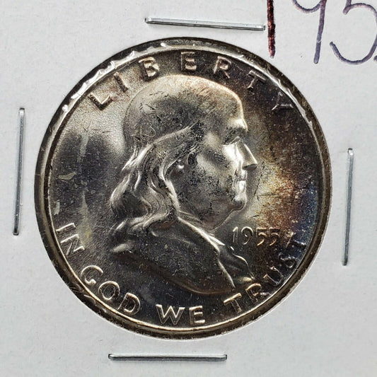 1955 P Franklin Silver Liberty Bell Half Dollar Coin Choice BU PQ * Toning OBV