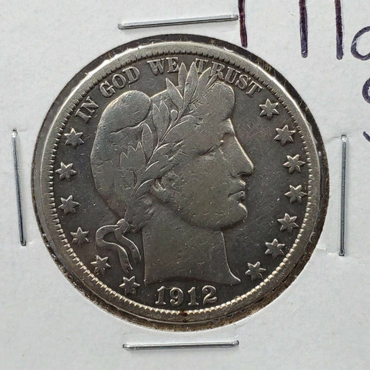 1912 S Barber Silver Eagle Half Dollar Coin Average VF Details Detail grade