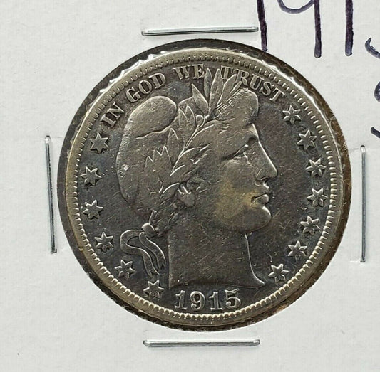1915 S Barber Silver Eagle Half Dollar Coin Average VF Very Fine Details Clean