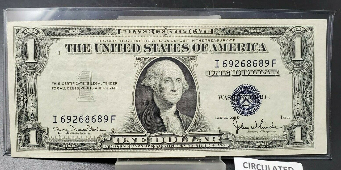1935 D $1 Silver Certificate Narrow Margin Blue Seal  VF / XF Repeat 6868 # +69!