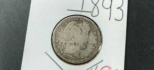 1893 P Barber Silver Eagle Quarter Coin Average Good Full Rim