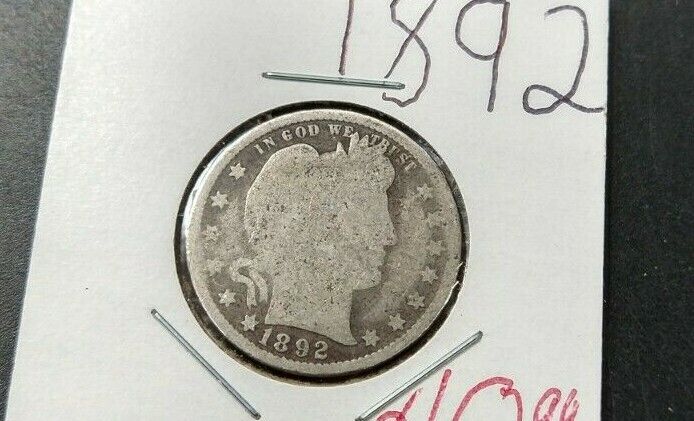 1892 P Barber Silver Eagle Quarter Coin Choice AG About Good First Year of Issue