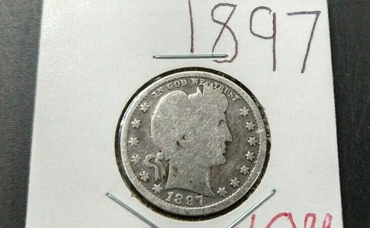 1897 P Barber Silver Eagle Quarter Average Good / Very VG Circulated