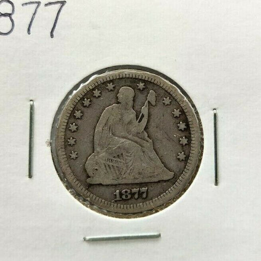 1877 P Seated Liberty Silver Quarter Coin Choice VG Very Good / Fine Circulated