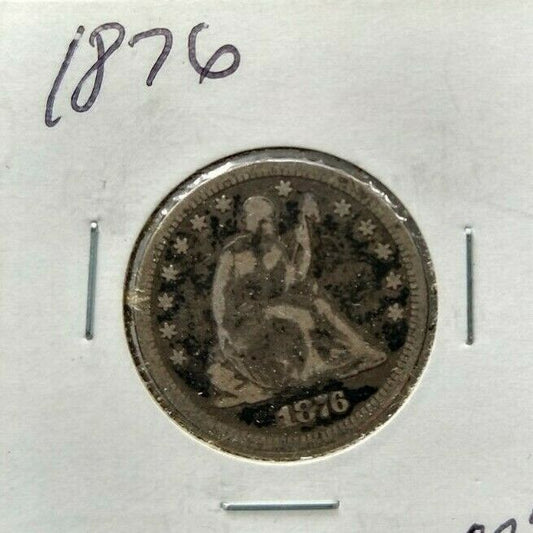 1876 Seated Liberty Silver Eagle Quarter Coin Average VG Very Good Toned