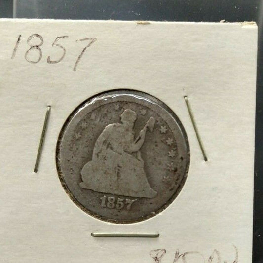 1857 Seated Liberty Silver Eagle Quarter Coin Average Good Circulated