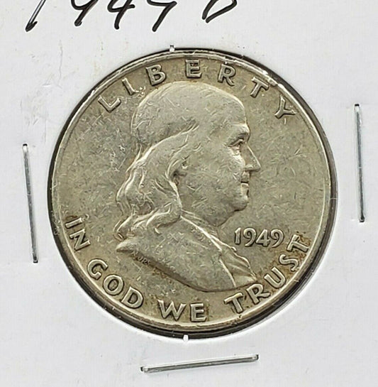 1949 D Franklin Silver Half Dollar Coin VF Very Fine KEY DATE Denver Circulated