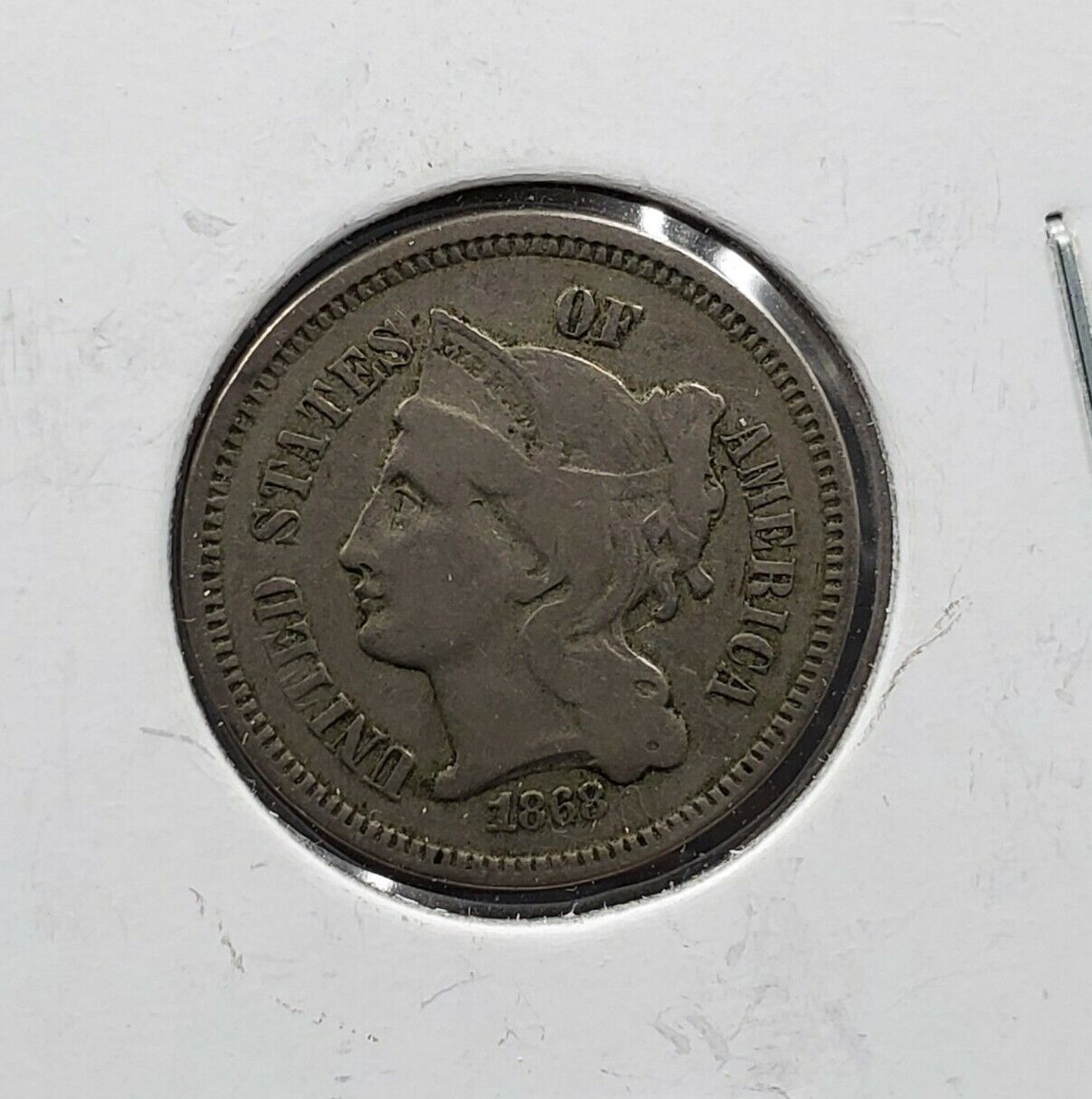 1868 P 3c Liberty Three Cent Nickel Coin VF Very Fine Circulated Condition USA