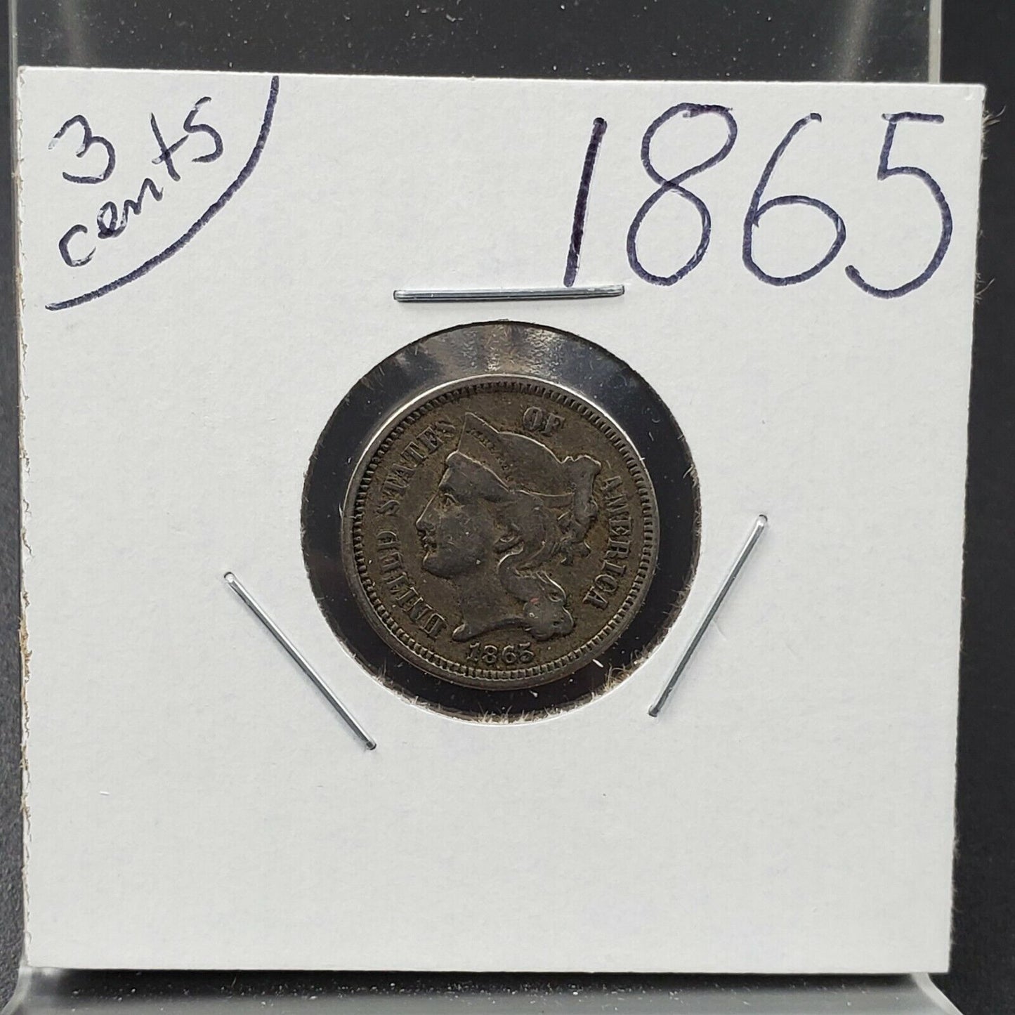 1865 3c Liberty Three Cent Nickel Coin Choice VG Very Good / Fine