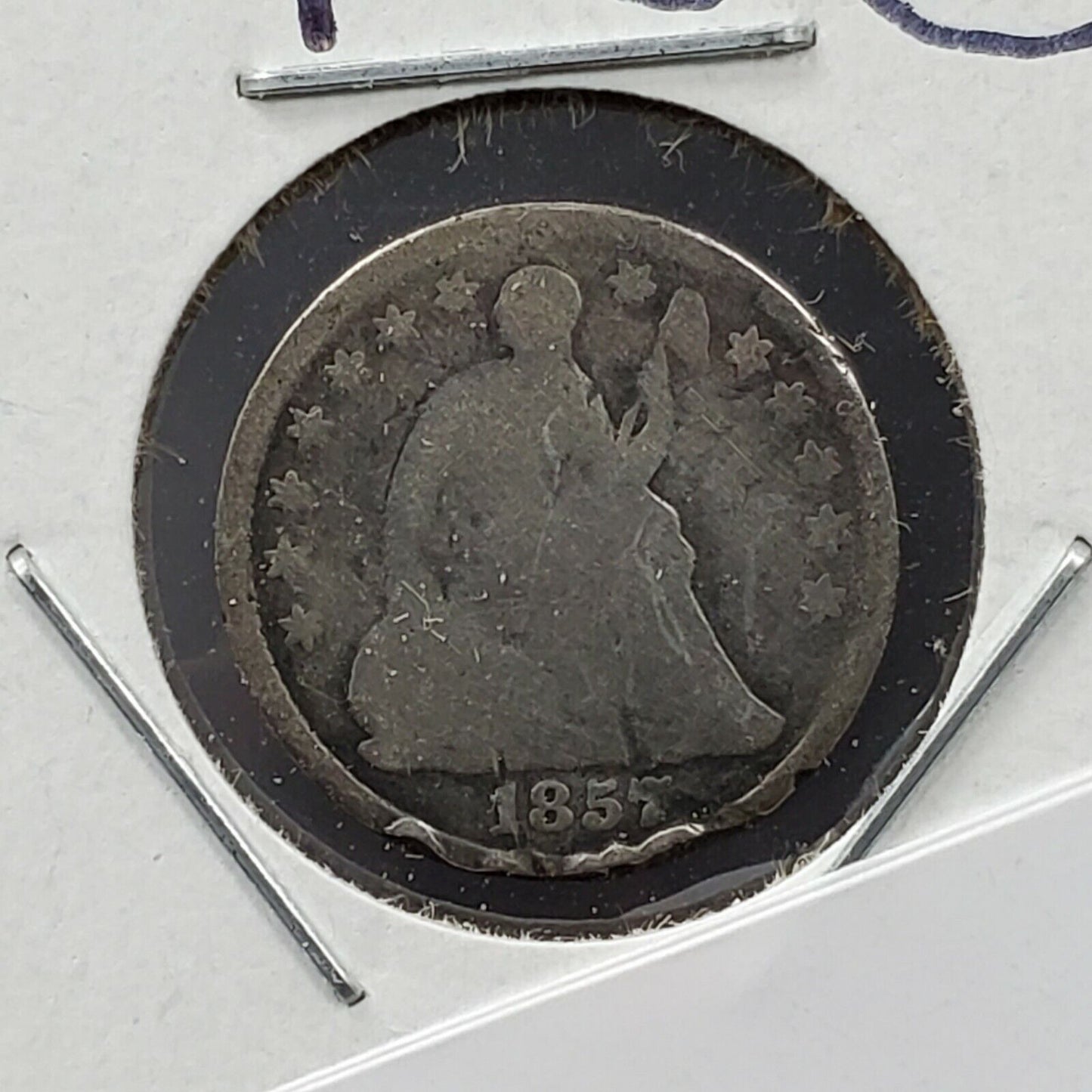 1857 P 5c Seated Liberty Silver Half Dime Coin AG / Good Detail Full Date