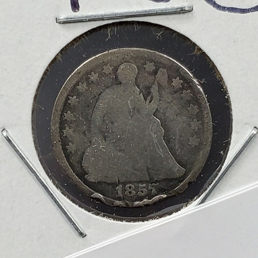 1857 P 5c Seated Liberty Silver Half Dime Coin AG / Good Detail Full Date