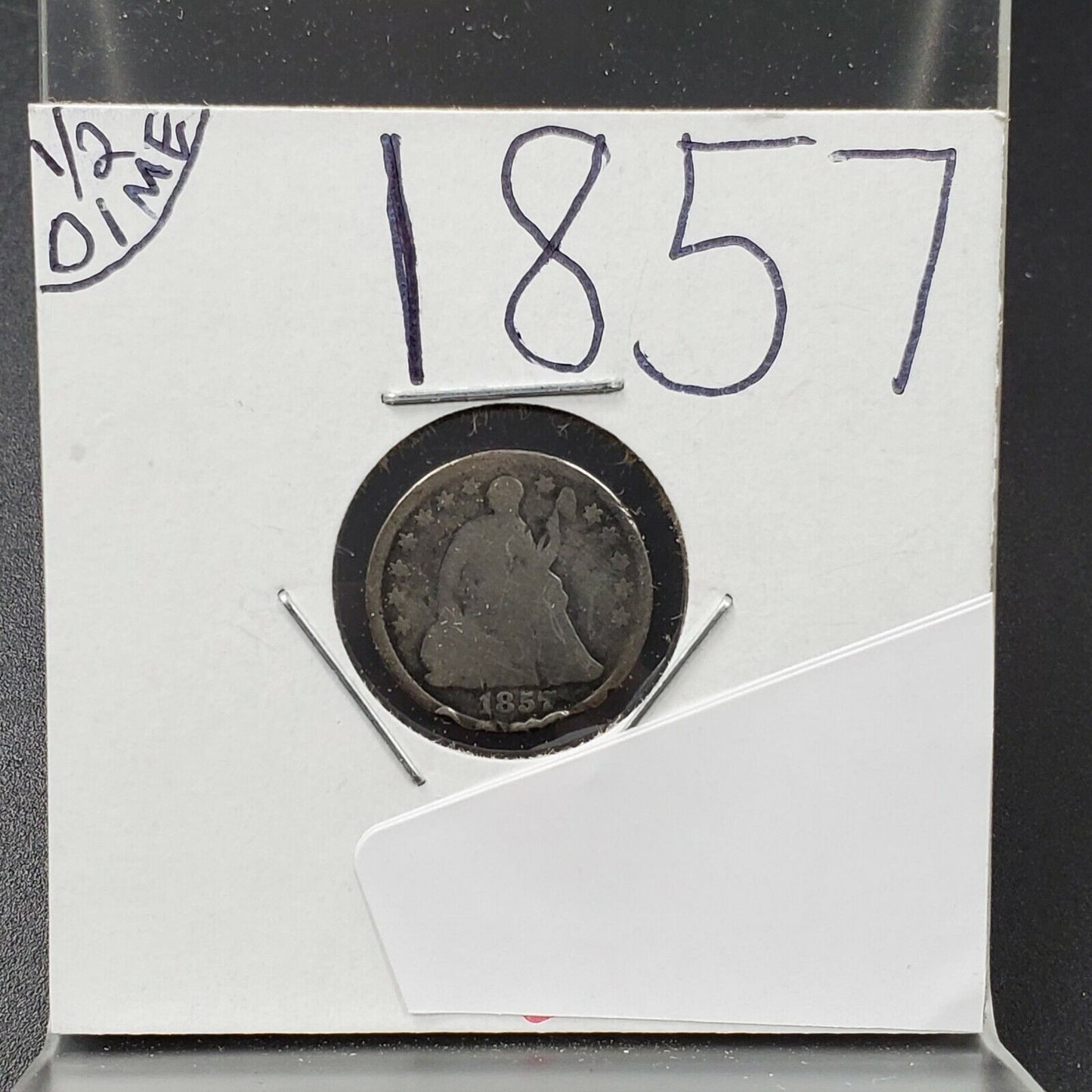 1857 P 5c Seated Liberty Silver Half Dime Coin AG / Good Detail Full Date