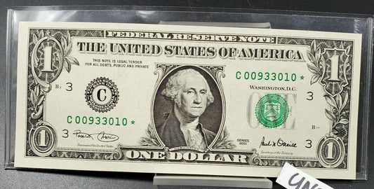 2001 $1 FRN Federal Reserve Star * UNC DOUBLE REPEAT SERIAL # & OBVERSE BLOCK #