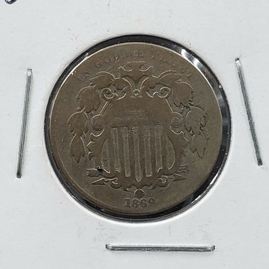 1869 5c Shield Nickel KM 1 Choice AG About Good