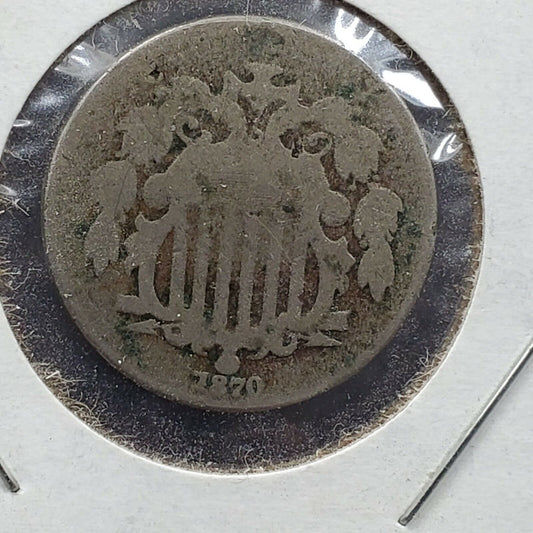 1870 5c Shield Nickel KM 1 Choice AG About Good / Good Full Date