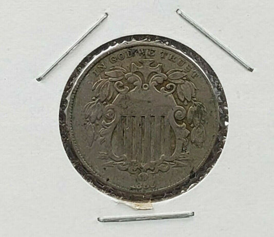 1866 Shield Nickel Five Cents Coin With Rays Choice Good / VG Very Good