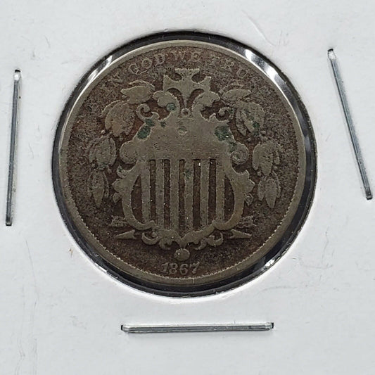 1867 5c Shield Nickel No Rays Variety VF Details Nice Coin