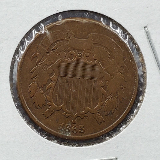 1865 2C Two Cent Copper Coin Piece Choice Good / VG Very Good