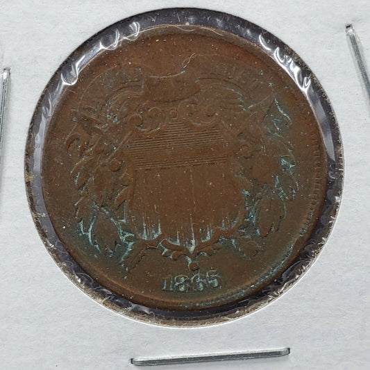 1865 2C Two Cent Copper Coin Piece Good / VG Details ED