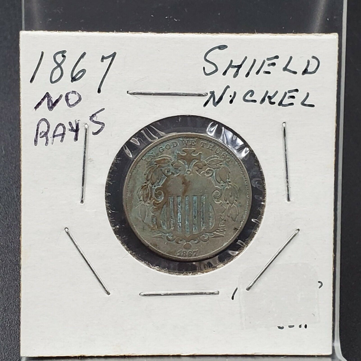 1867 5c Shield Nickel Coin Average Circulated VG Very Good Details ED No Rays