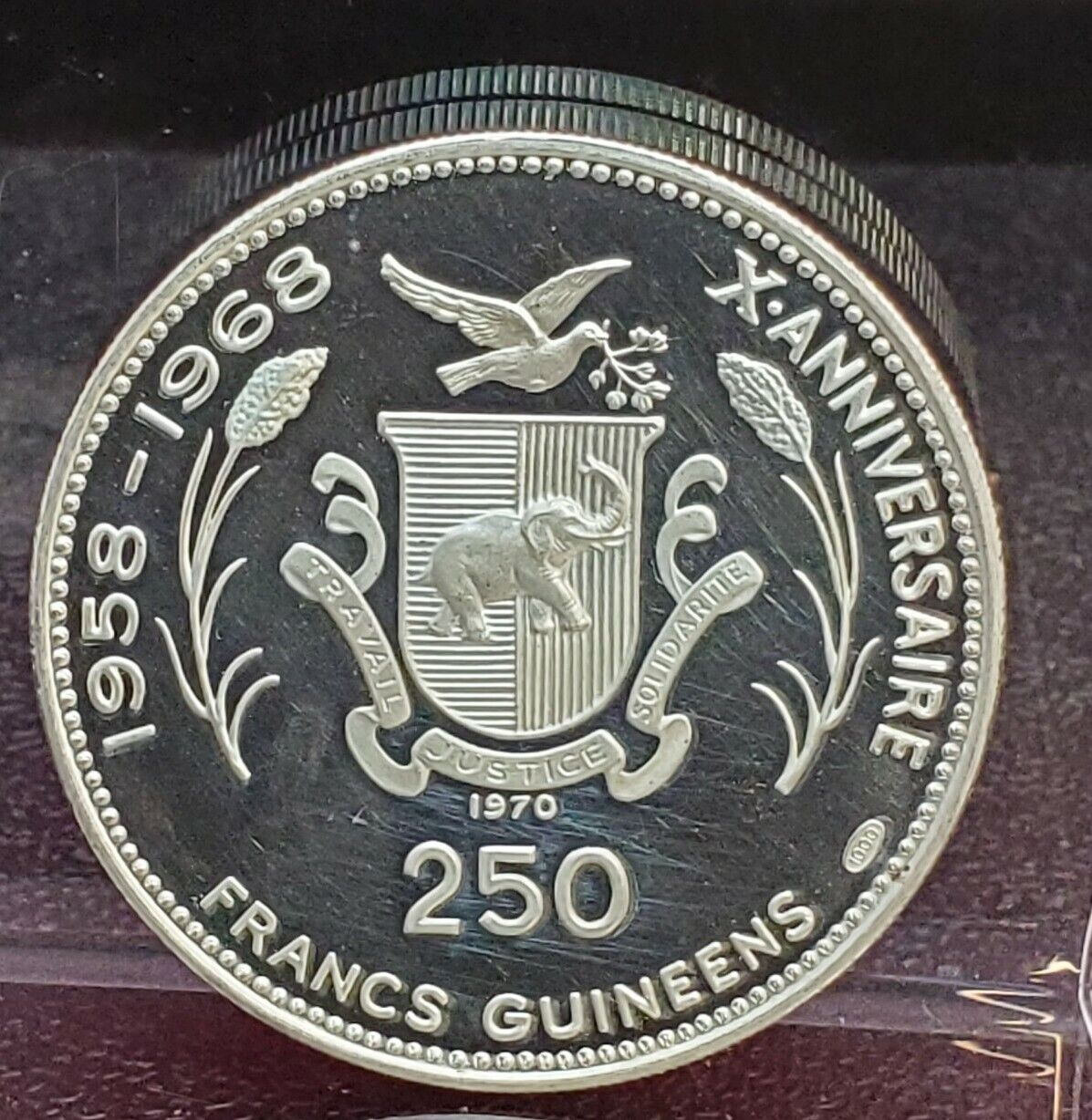 1970 Republic of Guinea Silver Proof 250 Francs Guineens Coin Soyuz Spacecraft