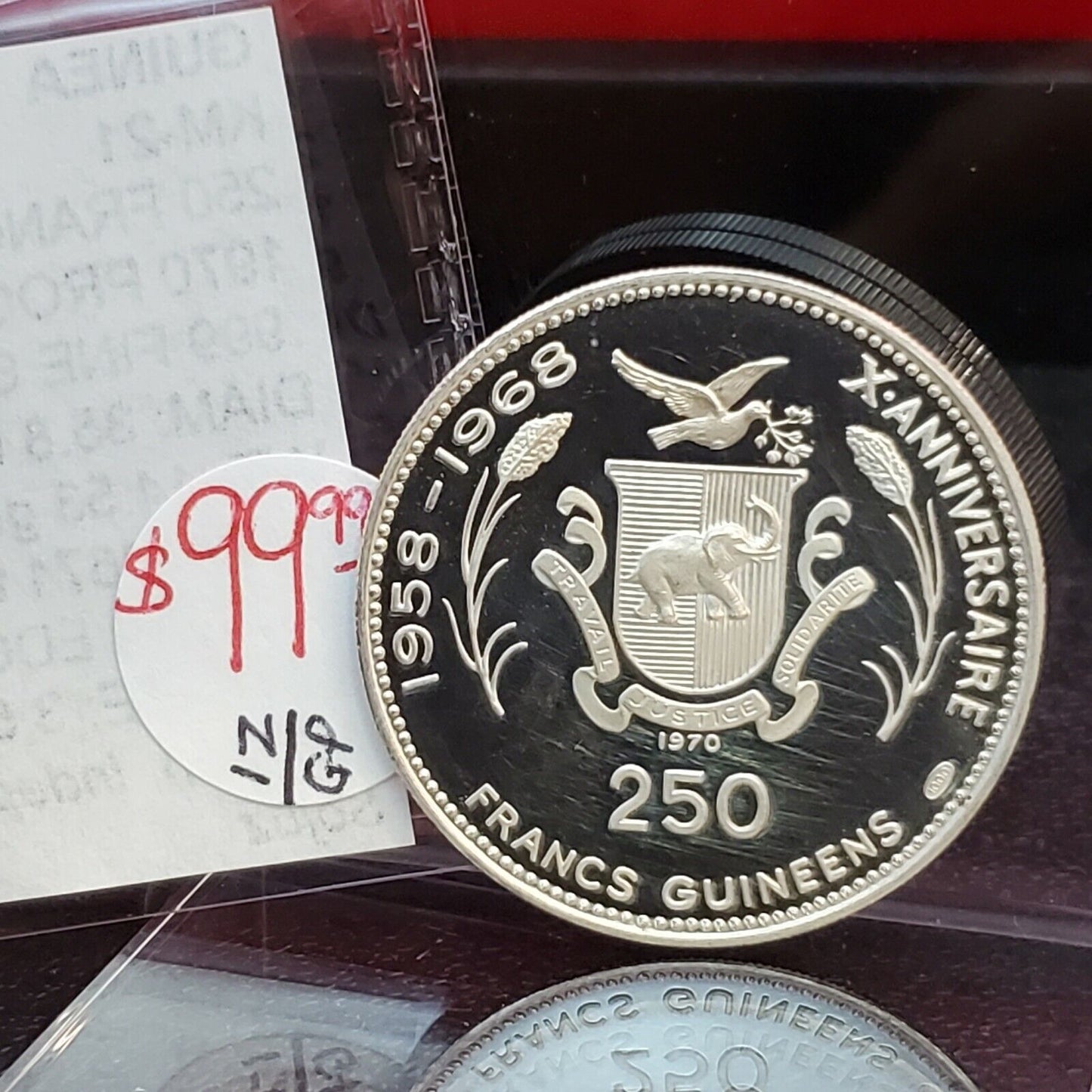 1970 Republic of Guinea Silver Proof 250 Francs Guineens Coin Soyuz Spacecraft