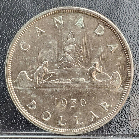 1950 Canada Silver Dollar - George VI - XF / AU Details Canoe Design REV