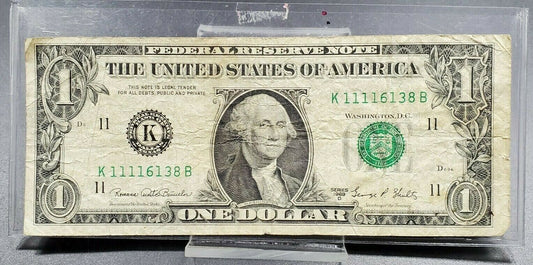 1969 D FRN Green Seal Repeat 1111 Serial # on Dallas Federal Reserve & D Block !