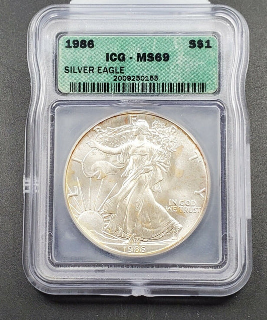 1986 1 OZ American 1oz .999 Eagle ICG MS69 Neat Toning First Year of Issue
