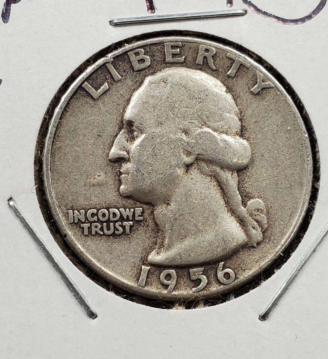 1956 P Washington Silver Quarter Coin Circulated Die Chip in Date Variety
