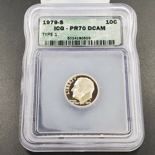 1979 S Roosevelt Type 1 Clad Dime Proof Coin Vintage ICG PR70 DCAM Deep Cameo 2